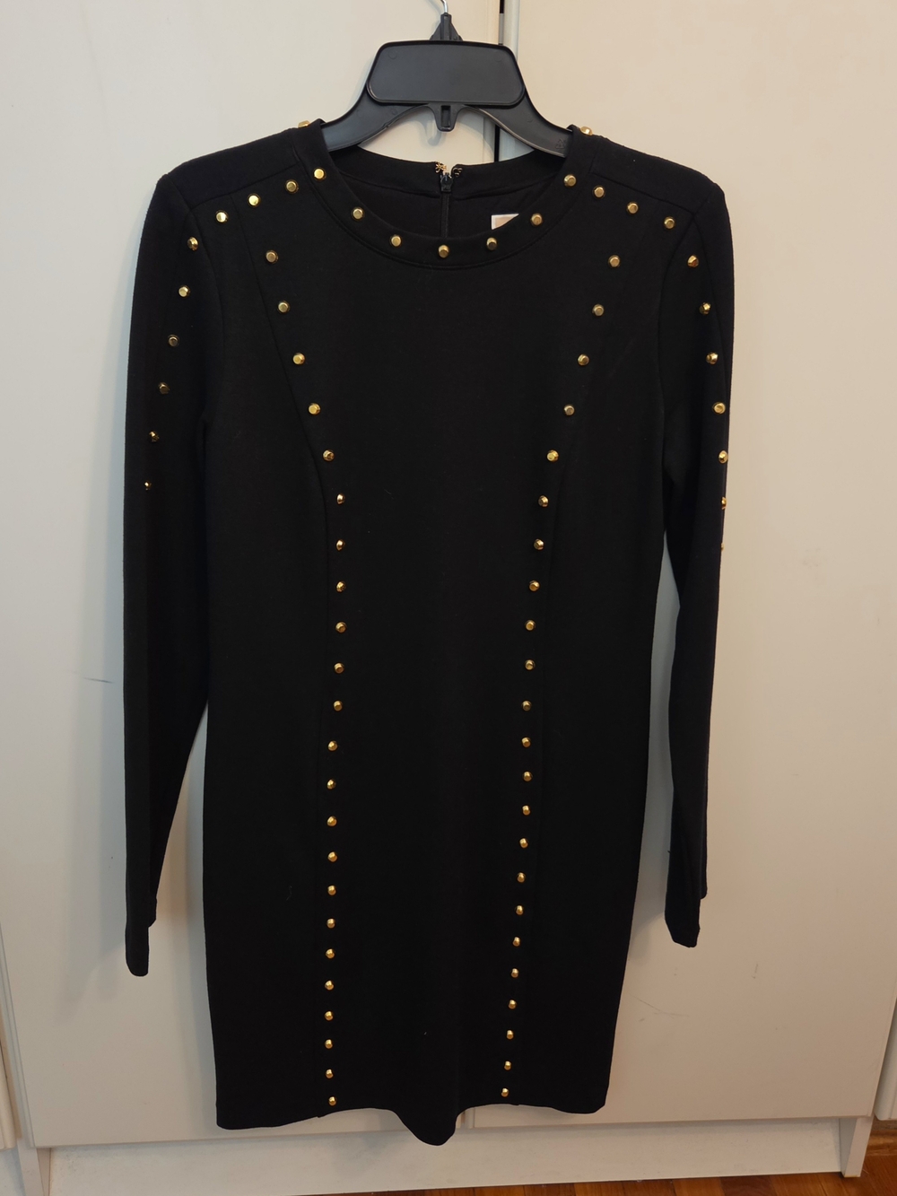 MICHAEL Michael Kors Black Knit Long-Sleeve Dress with Gold Studs